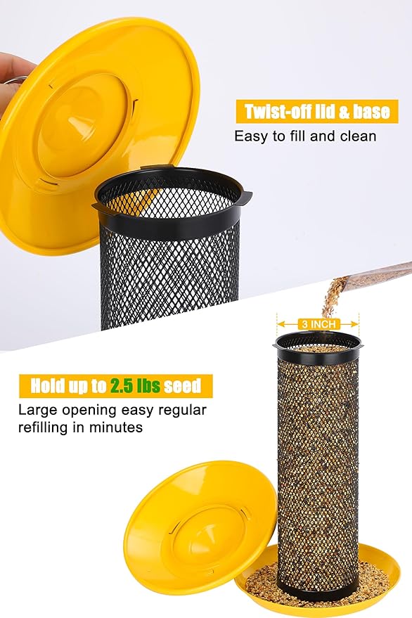 Gtongoko Finch Bird Feeders for Outdoors 2.5 LB Capacity Squirrel Proof Metal Mesh Tube Bird Feeders Thistle & Nyjer Seed Hanging Feeder, Yellow, 1 Pack