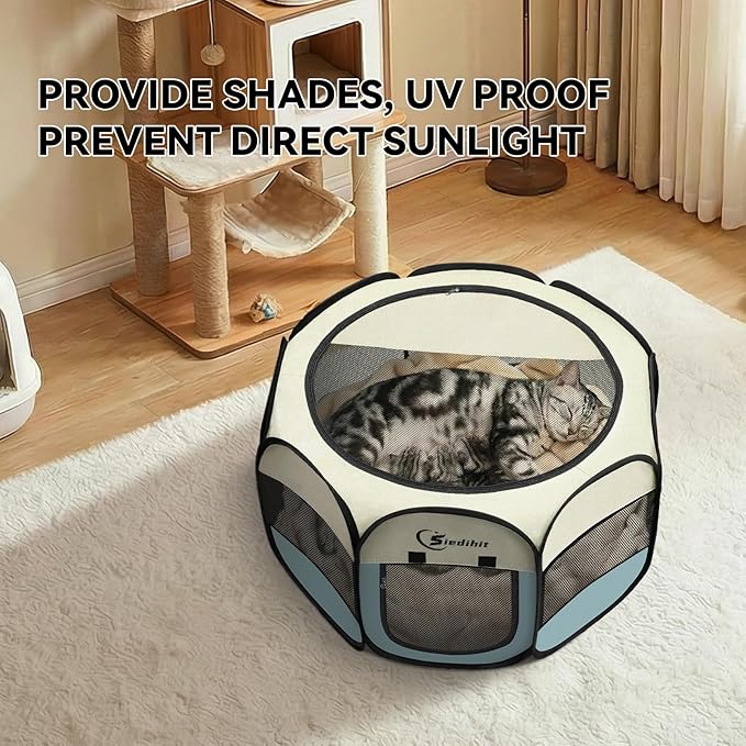 Siedihit Dog Cat Playpen, Puppy Pet Playpen Indoor for Small Dog Crate Tent Cage Outdoor, Portable Pop Up Dogs Enclosure Kennel with Carrying Case for Dogs/Cats/Rabbits(Grey, Small