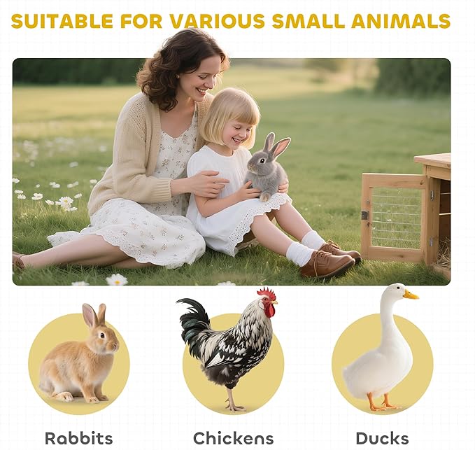 PawHut 48" 2-Story Large Rabbit Hutch Bunny Cage Wooden Pet House Metal Frame with Rooms, Ramp, No Leak Tray, Feeding Trough, Waterproof Asphalt Roof for Rabbits, Chickens, Ducks, Outdoor/Indoor