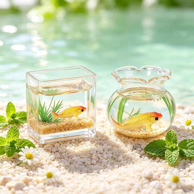 2Pcs 1/12 Scale Accessories Dollhouses Fish Tank，1: 12 Scale Miniature Fish Bowl Miniature Dollhouse Accessories for Garden Scene Decor Desktop Ornaments，Dollhouses Accessories，Dollhouse Décor