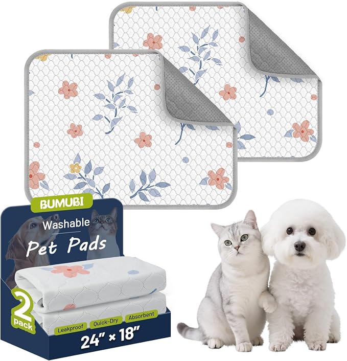 Washable Dog Pee Pads - Absorbent Reusable Puppy Training Pads, Waterproof Leak - Proof & Non - Slip for Crate Whelping Potty Training 24x18 (Pack of 2)