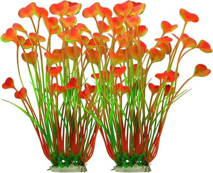 2 Pack Artificial Aquarium Plants, 15.8 Inch Tall, Seaweed, Pink, Plastic, with Weighted Ceramic Base, for Aquarium, Indoor