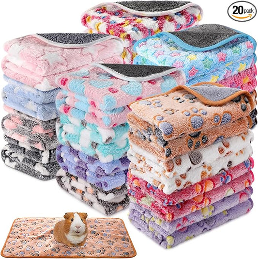 Newwiee 20 Pcs Waterproof Small Pet Fleece Blanket Bulk Washable Small Animal Cage Bedding Guinea Pig Puppy Dog Cat Pee Pad Liner Accessories(Assorted,18 x 13 Inch)