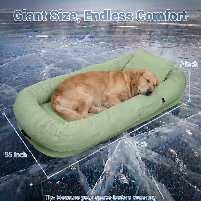 WROS Cooling Human Dog Bed for Summer, Breathable Washable Floor Lounger for People & Pets, 57'' x 35'' x 10'', Pale Green, Pet Bed for Hot Weather Relaxing
