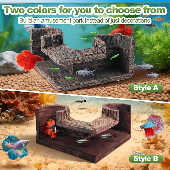 CousDUoBe Aquarium Cave | 90° Corner Fish Cave Viewing Tunnels Silk Aquarium Plants，Betta Fish Tank Accessories BPA-Free Premium Resin,Fish Tank Cave for Corners (5.3” x 2.7” x 2”)