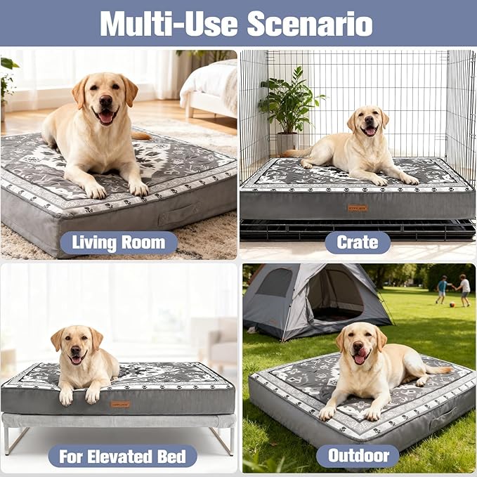 EXPAWLORER Large Dog Bed Small Medium Size Dogs, Waterproof Orthopedic Pet Mattress with Removable Washable Cover Non-Slip Bottom Zipper & Carry Handles, Thick Egg Crate Foam Beds Sofa 36x27x3in Grey