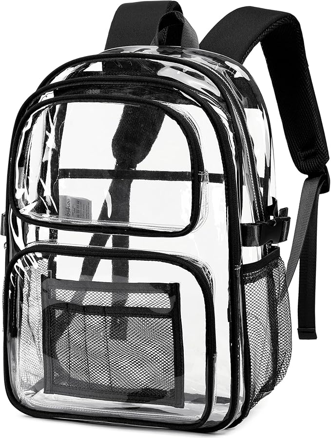 abshoo Large Heavy Duty Clear Backpack For School Bookbag Transparent Multi Pocket Backpacks (Black)