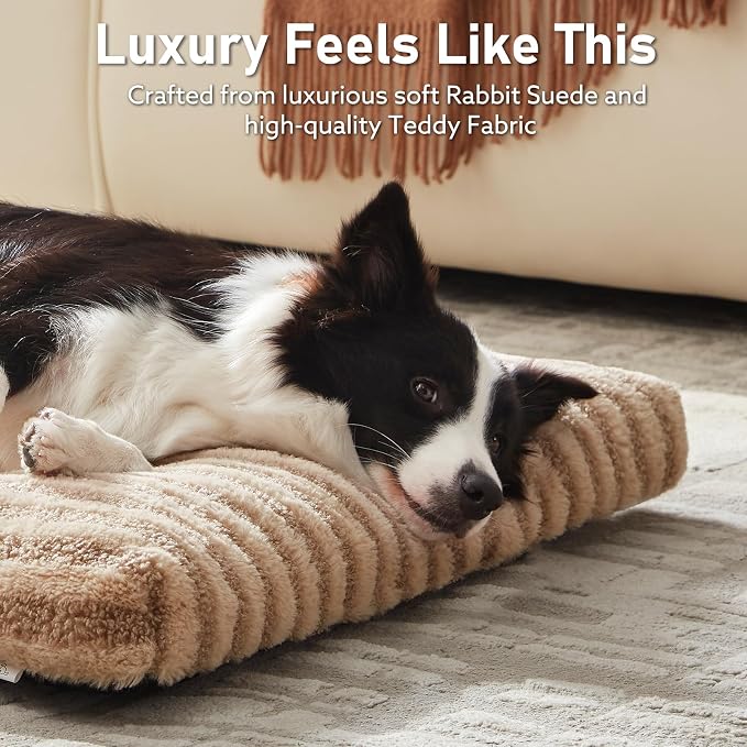 FURTIME Washable Dog Bed Medium Size Dogs, Deluxe Dog Crate Beds Comfy Fluffy Kennel Pad Anti-Slip Pet Sleeping Mat, Machine Washable Dogs Pillow, 29"x21"x3", Brown