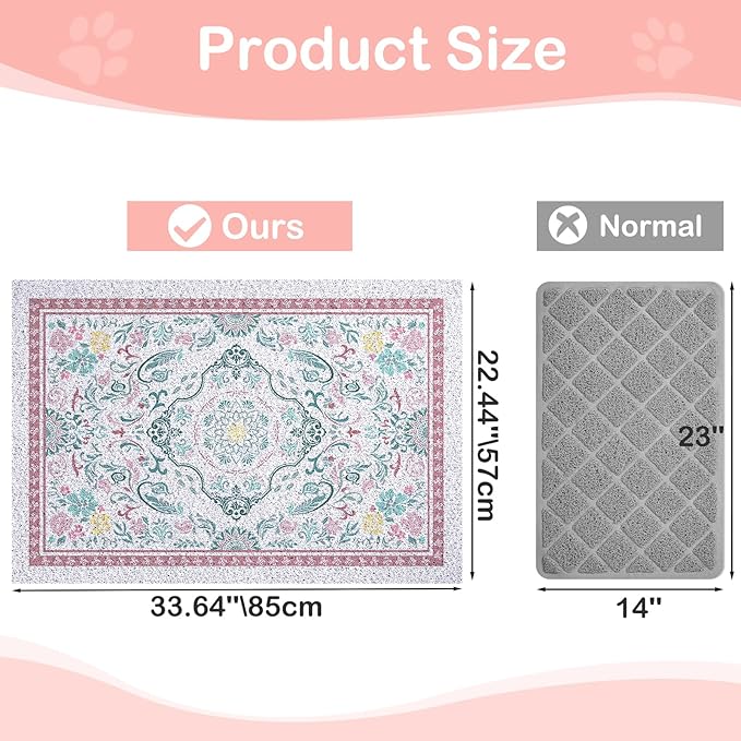 Glittme Cat Litter Mat with Non-Slip Bottom Litter Box Mat 33"X22" Litter Trapping Mat Easy to Clean Washable Cat Food Mat for Kitty,L