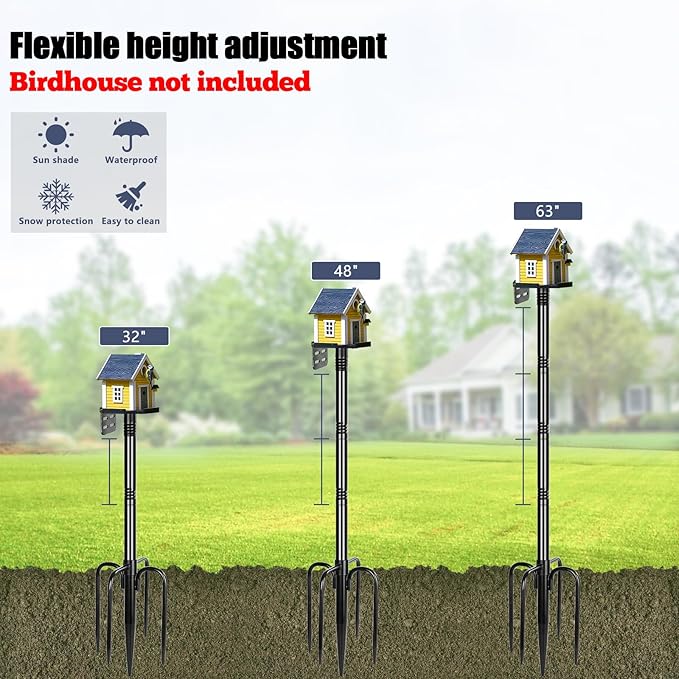 Gtongoko Smart Bird Feeder Pole 1-Inch Dia 63 Inch Bluebird House Pole for Outdoors Weather Station Heavy Duty Metal Mounting Kit Adjustable Bird Feeder Stand Black