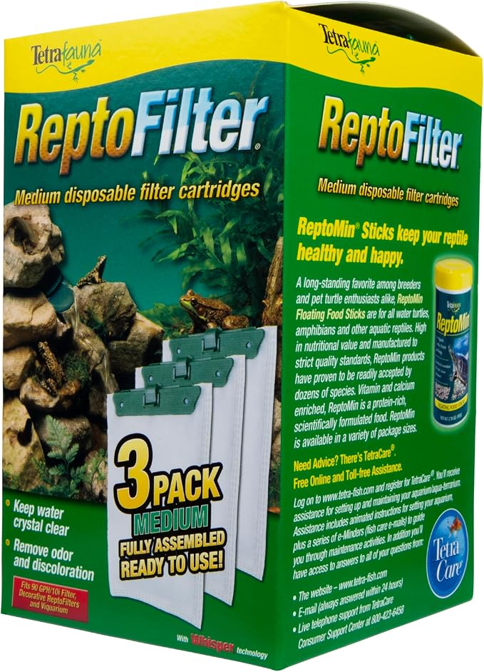 Tetra ReptoFilter Medium Filter Cartridges for Terrariums, 3 Count | For TetraFauna ReptoFilter 20 gal, Viquarium & Decorative ReptoFilter, Removea Debris, Waste & Odors, Replace Every 4 Weeks