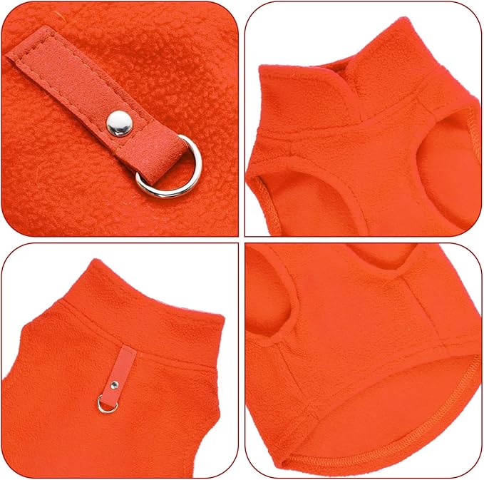 Rbenxia 1 Piece Dog Sweater with Leash Ring Soft Fleece Vest Dog Pullover Warm Jacket Pet Dogs Clothes Winter Dogs Outfits for Small Cat Pets (Orange, Medium)