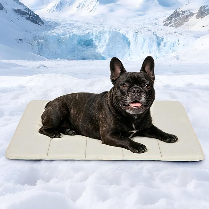 Cooling Dog Mat Q-Max>0.5 - Rapid Cooling Tech, Thin Breathable Crate Pad, Portable Washable Summer Mat, Chill Soothing Fabric - 30"x20" Medium Dog, Dark Beige