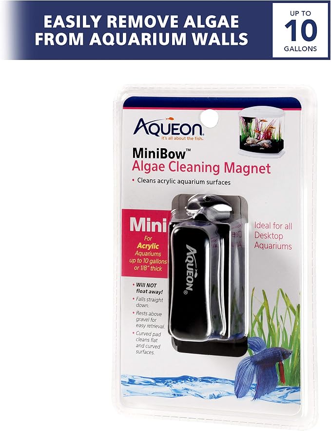 Aqueon Aquarium Algae Scraper, Fish Tank Cleaning Magnet, Mini | Magnetic aquarium glass cleaner for acrylic, curved pad cleans flat and curved surfaces