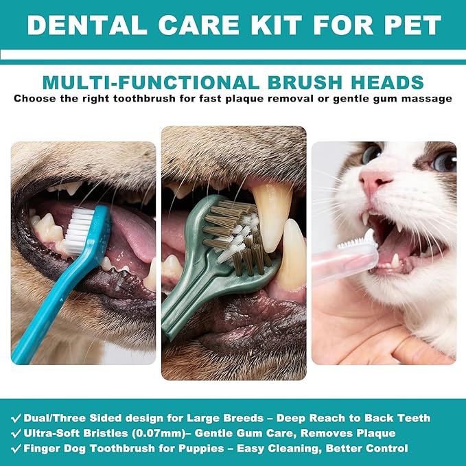 Dog Toothbrush Kit, 360-Degree Finger Three-Sided Design, Non Slip Dual Head Dog Toothbrush, Easy Teeth Cleaning and Dental Care (9 Pack)