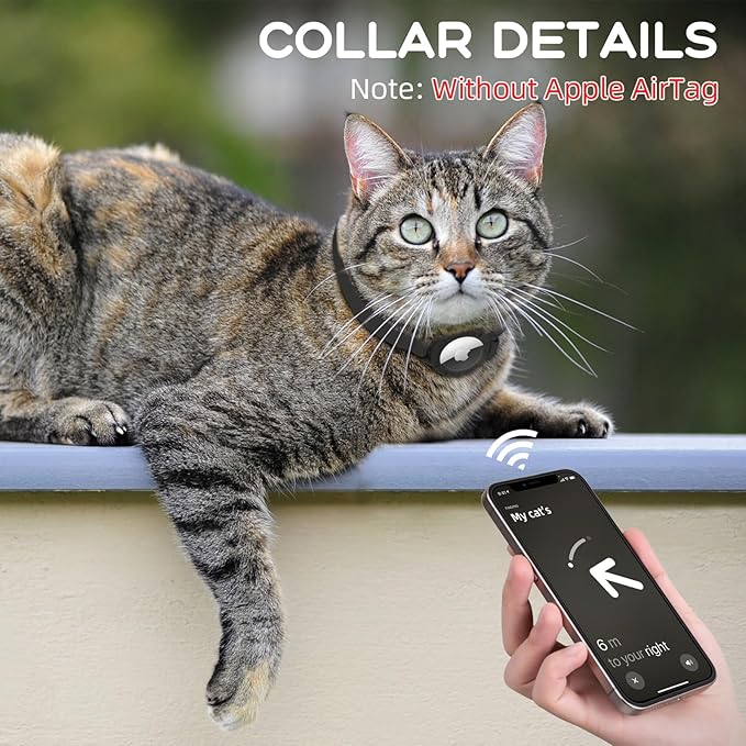 AirTag Cat Collars, Stretchy Collar with Apple AirTag Holder and Bell, Breakaway Ultra Design Elastic GPS Tracking Collars for Cats and Puppies, (7.5-12.5 Inch), Black
