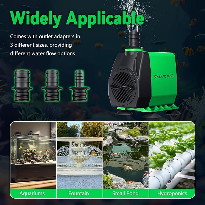 40W Fountain Submersible Water Pump 1000GPH | Adjustable Ultra Quiet, 3 Nozzles, 10.5ft High Lift, For Small Pond, Fish Tank, Waterfall, Outdoor, Hydroponics