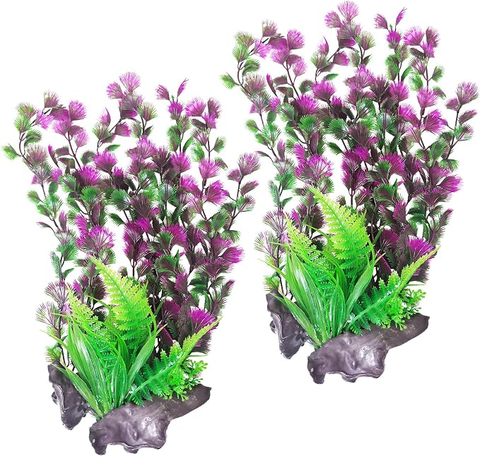 Hamiledyi Aquarium Plastic Plants Aquarium Decor Artificial Fish Tank Plants Lifelike Tall Fish Tank Decorations Aquarium Plant Suitable for Saltwater and Freshwater 15.7in 2pcs