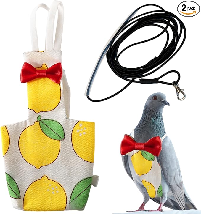 Pigeon Diaper Harness and Bird Leash Set, Birds Diapers for Pigeons and Leash Pigeon Harnesses, Diapers for Birds Cockatiel Parrot Parakeet, Macaw Harness and Leashes Pants (L-Yellow Lemon)