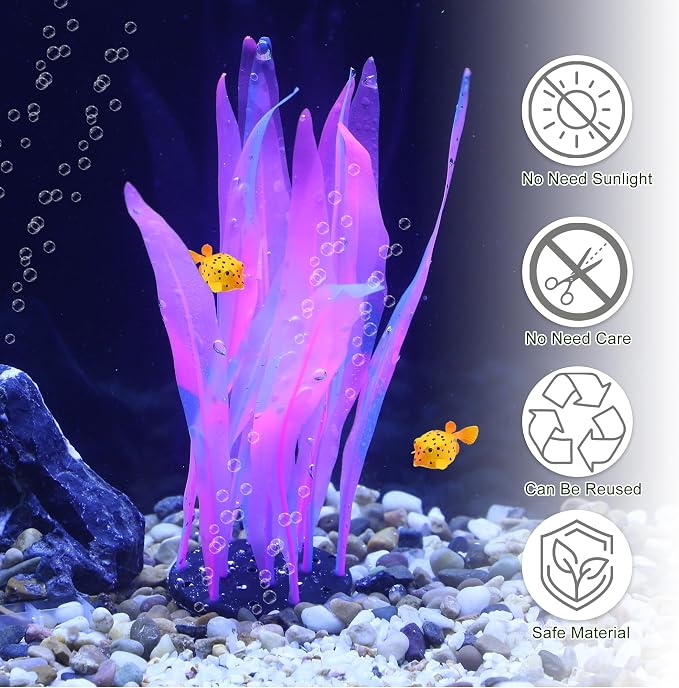 Aquarium Glowing Kelp Plant, Soft Silicone Glowing Decorations Pink 2pcs