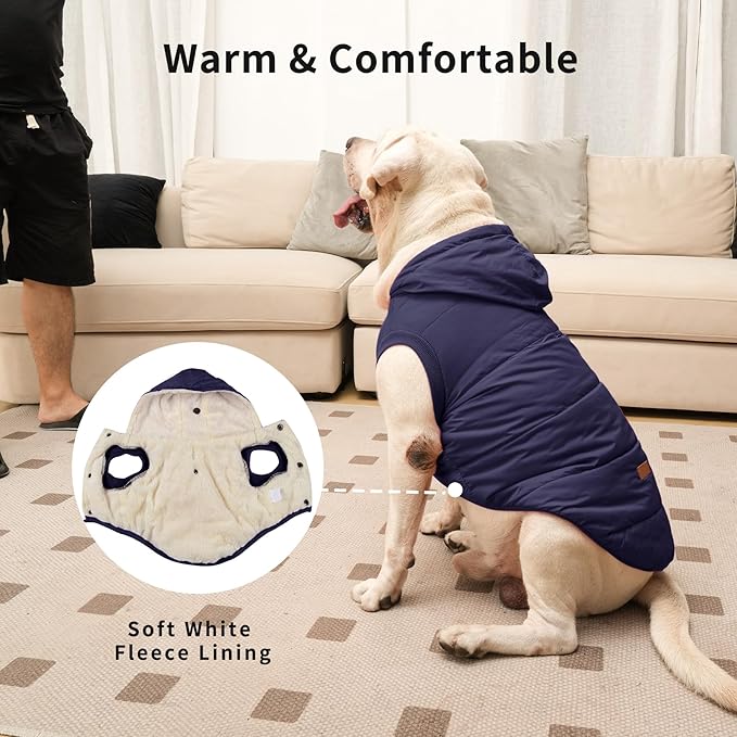 Vecomfy Fleece Lining Extra Warm Dog Hoodie in Winter for Large Dogs Jacket Pet Coats with Hooded,Blue XXL
