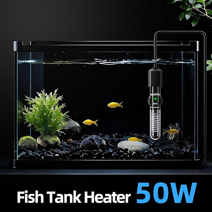 50W Aquarium Heater, Small Submersible Fish Tank Heater with Mini Aquarium Thermometer, for Betta Turtle Saltwater Freshwater 5-10 Gallon Tanks
