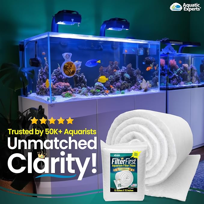 Aquatic Experts Aquarium Filter Floss for Fish Tank Filters - FilterFirst Aquarium Filter Pad - Media Roll for Crystal Clear Water, 3/4" - 1" Thick (12 Inch Wide, 72 Inch Long) (Pack of 2)