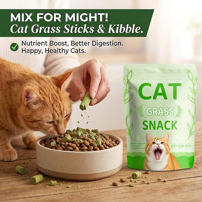 90g/3.17oz Cats Treat Cat Grass Teething Stick Kitten Toy Catnip Toys for Hairball Removal Freeze Dried Chew Dental Food for Indoor Kitty Lickable Edible Snack for Eliminate Fur Digestion