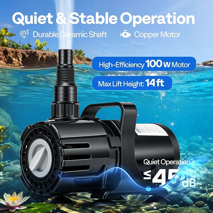 VIVOHOME 100W Pond Pump, 700-1800GPH Adjustable Flow Submersible Water Pump | Stepless Flow Control, 14ft Max Lift, 180° Seamless Adjustable Nozzle, Barrier Pump Bag, 20ft Power Cord