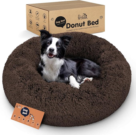 Donut Dog Bed - Premium Comfort for Anxiety Relief - Fluffy & Calming Design with Ultra-Plush Support | Cozy Round Dog Bed with Super Soft Circle Style (Coffee, Large)