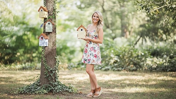 3pk Bluebird Bird Houses for Outside Clearance - Bird House for Wall Mounting - Tree Swallow Nest Box with Stainless Steel Predator Guard - Cedar Shingles Roof UV Painting - 10 Years Outdoor