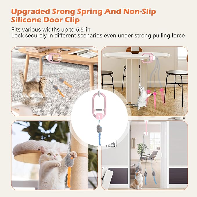 Rechargeable Electric Cat Teaser – Interactive Door Clip Teaser for Cats, 2 Motion Modes (360° Spin & Irregular Jumping), Smart Auto Cat Toy for Exercise & Fun (No Remote)(Pink)