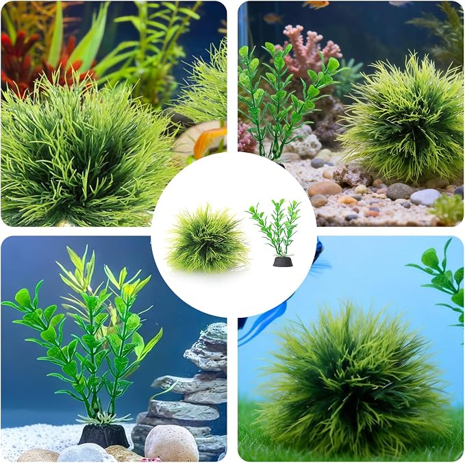 4 Pcs Silk Plants for Fish Tank, Realistic Aquarium Plants Live Decor with Weighted Base, Green Aquascaping Accessories for Betta Tanks, Reptile Terrariums, and Freshwater Setup