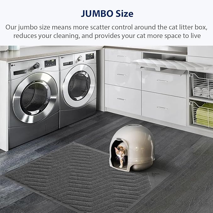 WePet Cat Litter Box Mat(No. 02-2), Kitty Premium PVC Pad, Durable Trapping Rug, Phthalate Free, Urine-Resistant, Scatter Control, XXL 47 x 36, Grey