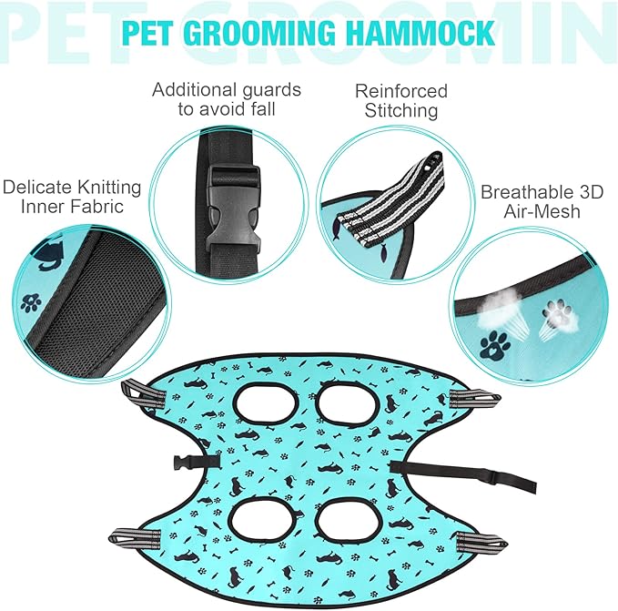 ATESON Dog Grooming Hammock - Pet Harness for Grooming Nail Trimming (M 40lb), Dog Sling for Nail Clipping, Dog Hanging Holder for Cutting Nail with Nail Clippers