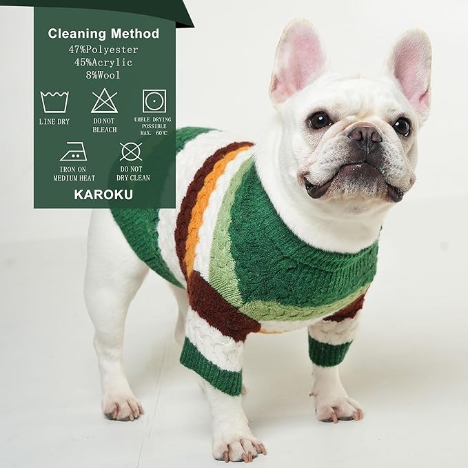 Dog Sweater, Classic Turtleneck Knitted Striped Dog Sweaters, Warm Sweater for Winter, Soft Christmas Sweaters for Boy Girl, Dogs Clothes for Small/Medium Cats, Doggys (Green, Large)