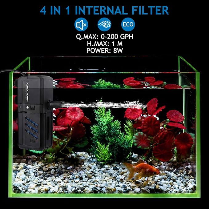 Submersible Aquarium Internal Filter 6W, Adjustable Fish Tank Filter with 132 GPH Water Pump for 1-10 Gallon Fish Tank