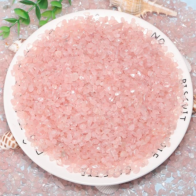 1LB Crystal Chips Stone Rose Quartz 3-5mm Mini Decorative Rock | Crushed Crystal Quartz Bulk,Irregular Polished Rocks for Fish Tank,Vases Filler,Succulent Plants Decor,Aquarium Gravel Rocks