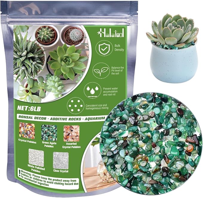 Halatool 6LB Green Agate Aquarium Gravel, 0.35"-0.6" Landscaping Pebbles | Polished, Safe, Fish Tank Gravel for Fish Tanks, Succulents, Plant Top Dressing, Fairy Gardens, Vase Filler, Home Decor