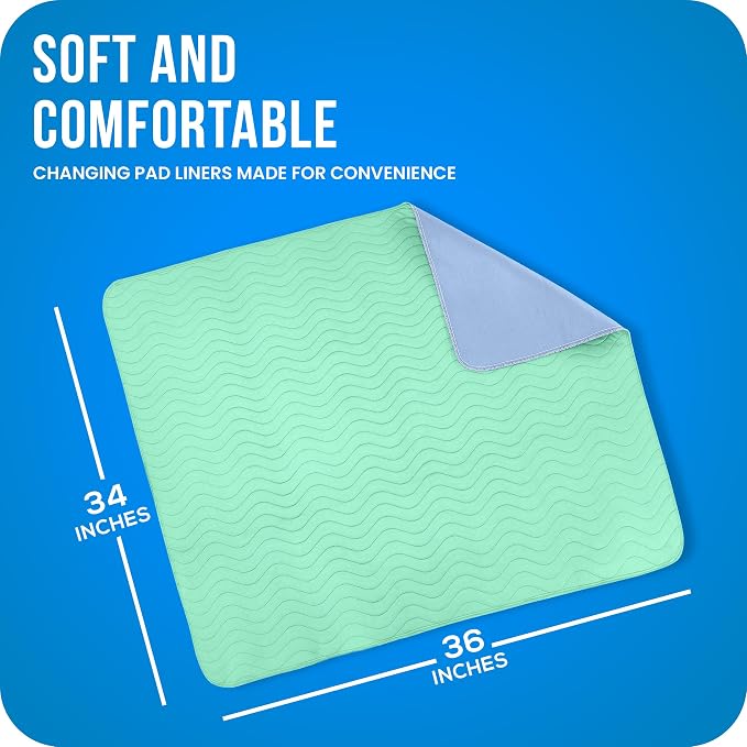 Utopia Bedding Washable Pee Pads for Dogs 34" x 36" (Pack of 4), Waterproof Incontinence Bed Pads for Adults, Elderly and Kids, Heavy Absorbency Pet Training Pads for Sofa and Couch (Green, Blue)