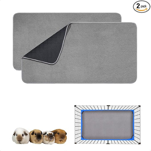Guinea Pig Cage Liner, 2 Pack - Washable, Reusable, Leakproof Fleece Bedding Pads for Small Animals with Anti-Slip Bottom - for 15''x29'' Area, Gray
