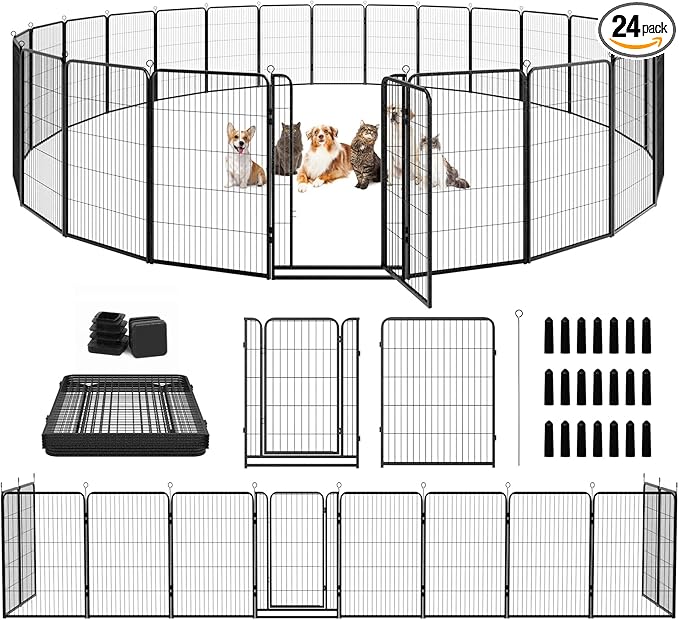 Kfvigoho Dog Playpen Outdoor Extra Wide 24 Piece Panels Heavy Duty Dog Fence 47" Height Anti-Rust with Doors Portable for RV Camping Yard, Total 63FT, 316 Sq.ft, Snowy Black