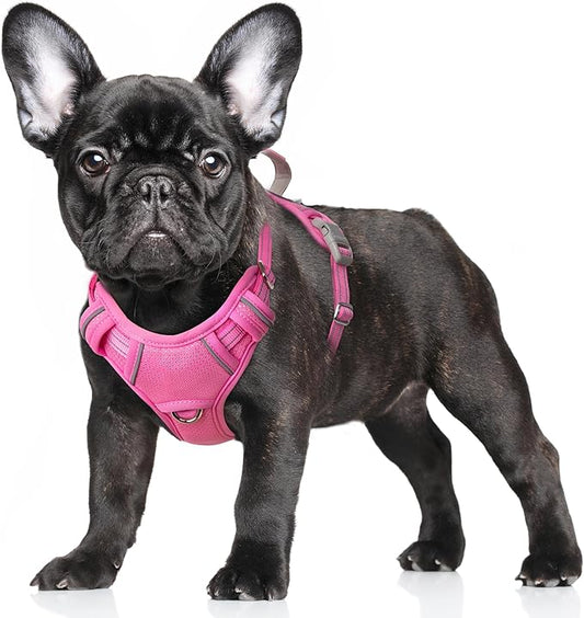 BARKBAY No Pull Dog Harness Large Reflective Dog Harness with Front Clip and Easy Control Handle for Walking Training Running with ID tag Pocket(Pink,S)