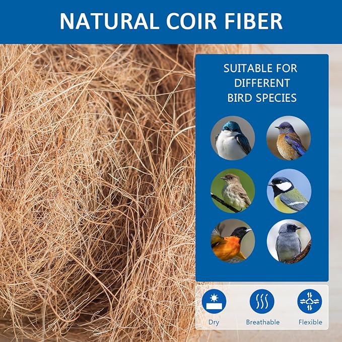 Premium Coconut Fiber for Bird Nests - Canary Nesting Material Coconut Bird Nest Finch Coconut Fiber Loose Bedding Substrate for Laying Eggs,Resting Materials, Hummingbird Parakeet 40g/1.4 oz