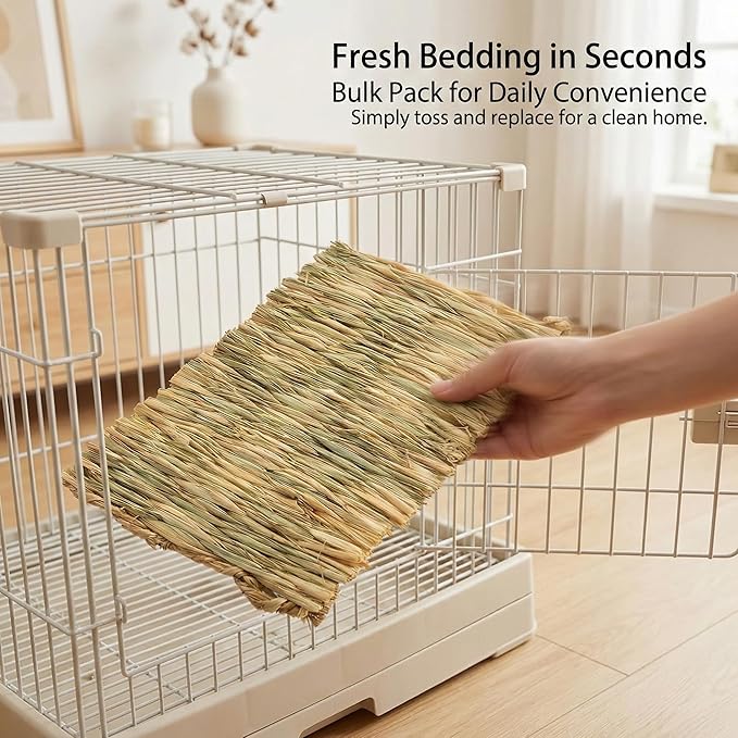 Sukh 4 PCS Rabbit Grass Mats - Natural Hay Woven Bunny Rabbit Bad Cage Mats Pet Bedding Cooling Sleeping Nesting & Toys for Hamster Bunny Chinchilla Guinea Pig Mouse Bird and Other Small Animals