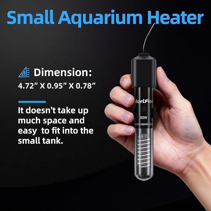 50W Aquarium Heater, Small Submersible Fish Tank Heater with Mini Aquarium Thermometer, for Betta Turtle Saltwater Freshwater 5-10 Gallon Tanks