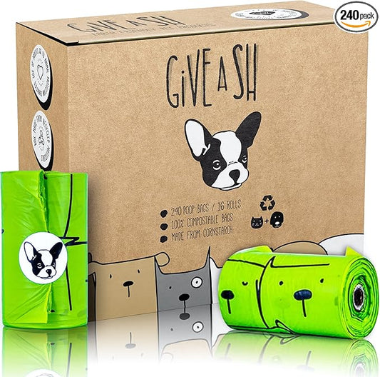 100% Certified Home Compostable Dog Poop Bags - 10% to Charity - ASTM D6400 & EN 13432 Compliant - 240 x Plant Based Compostable Poop Bags (16 Rolls)