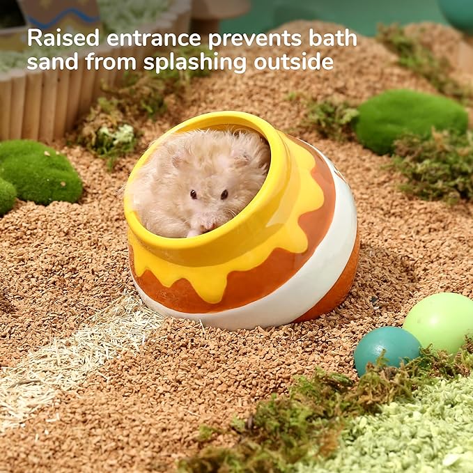 Hamster Sand Bath Container Small Animals Shower and Digging Bathroom Toilet, Ceramics Honey Pot Bathtub for Dwarf Hamster, Syrian Hamster, Gerbils, Hedgehogs, Mice, Rats, Lemming