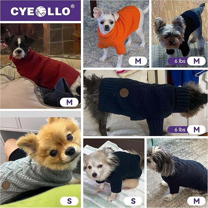 cyeollo Small Dog Sweater with Long Sleeves Turtleneck Knitted Sweaters Winter Dog Clothes Sweaters for Small Dogs S
