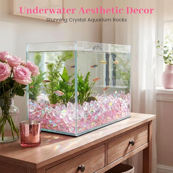 DOMESTAR 150 PCS Iridescent Fake Ice Rocks, Pink and Clear Acrylic Crystals | Plastic Gems for Vases Fillers, Table Scatter, Tables Centerpieces, Wedding Centerpieces, Fish Tank Craft Supplies